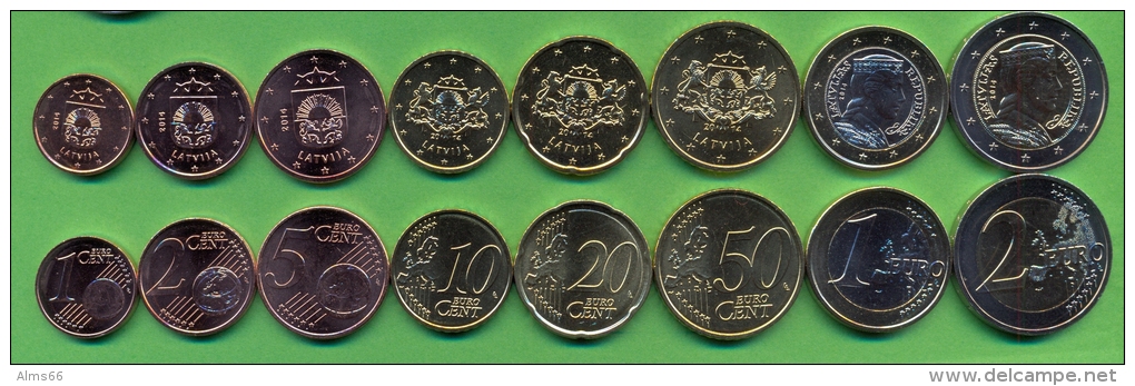 Euro Coins Set Latvia 2014 UNC / BU (1, 2, 5, 10, 20, 50 Cents, 1, 2 Euro) (Set 8 Pc) - Letonia