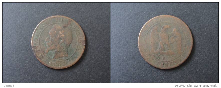 1855 B CHIEN - 10 CENTIMES NAPOLEON III TETE NUE - FRANCE - 10 Centimes