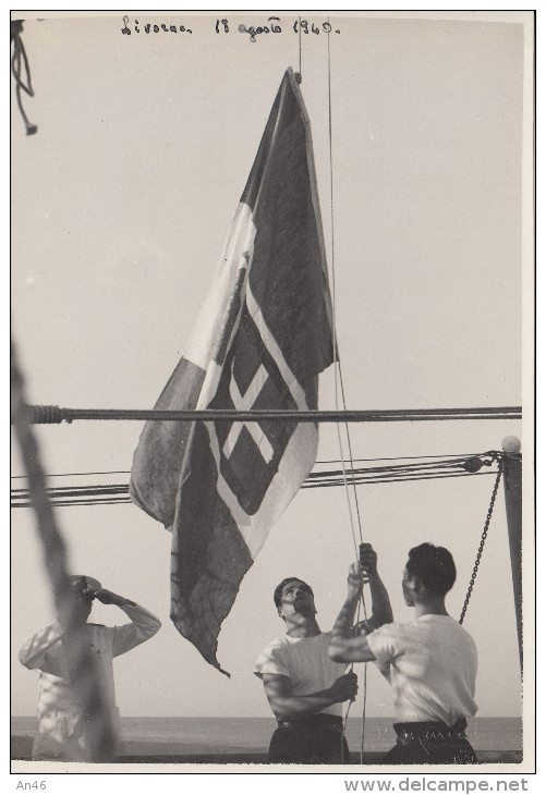 FOTOGRAFIA-PHOTOGRAPHIE NAVE DA GUERRA MARINA MILITARE 1940 LIVORNO LEGGI RETRO FORMATO 12 X 18,00   - - Guerra, Militari