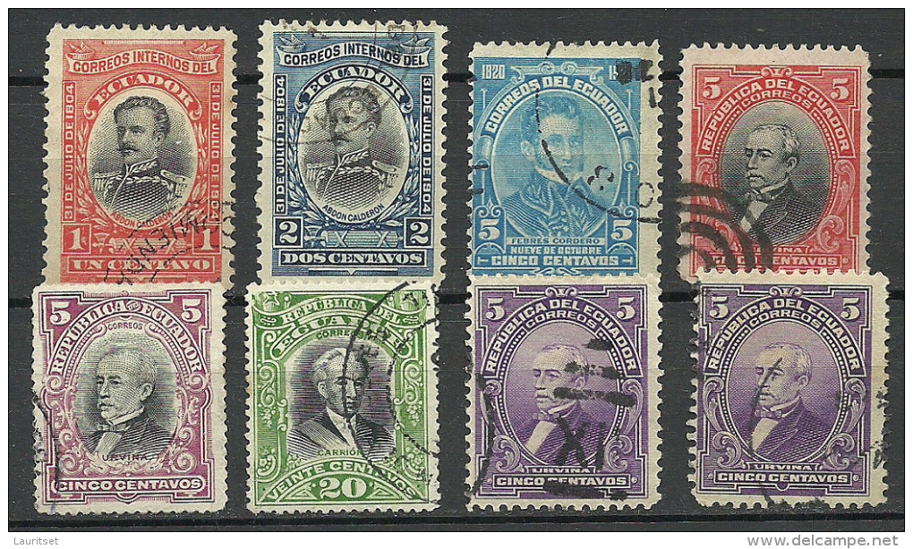 ECUADOR 8 Old Stamps Historic Persons Persönlichkeiten Mint Ungestempelt - Equateur