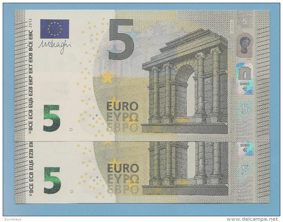 2 X 5 EURO U005D4/F4 With The Same Serial Numbers UNC - 5 Euro
