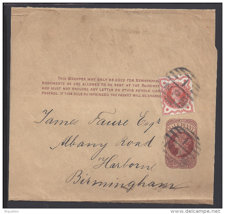 GRANDE-BRETAGNE - 1887-1900 -  ENTIER POSTAL - BANDE A JOURNAUX POUR BIRMINGHAM - - Stamped Stationery, Airletters & Aerogrammes