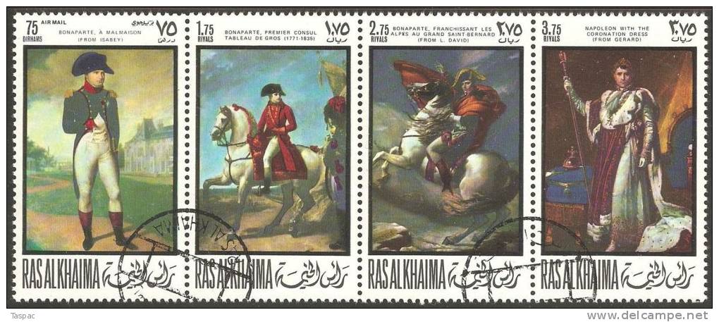 Ras Al-Khaima 1969 Mi# 322-325 Used - Strip Of 4 - Napoleon I - Ra's Al-Chaima