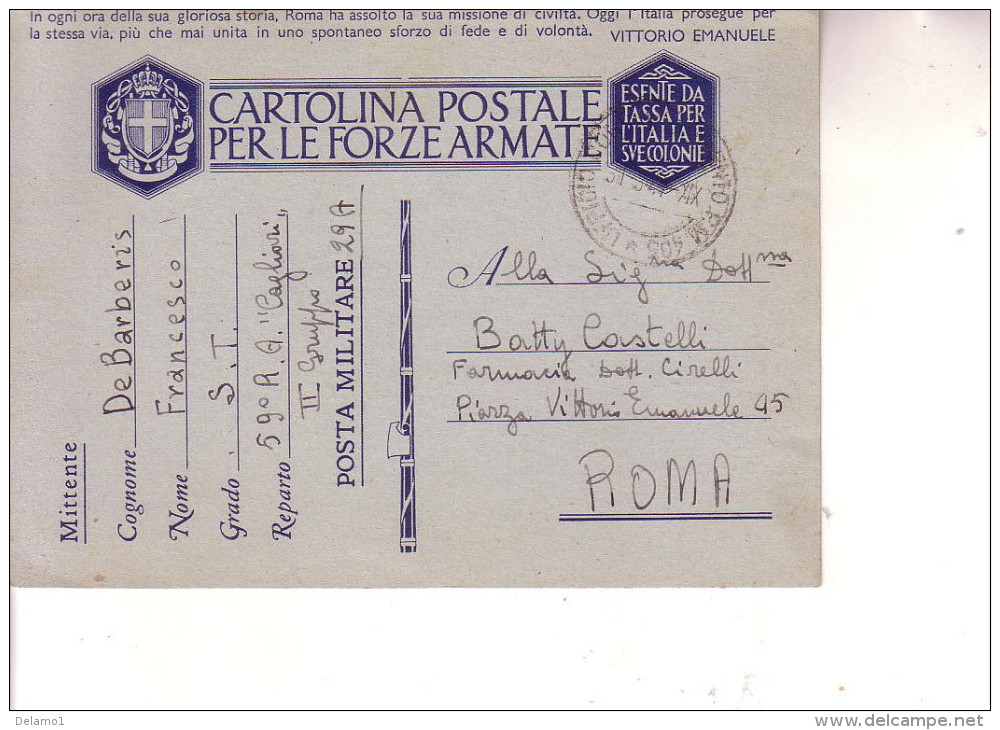 F M  -- Posta Militare Nr 403 --30  3 1941--(Albania)- 59° R.G. ""Cagliari"" - Posta Militare (PM)