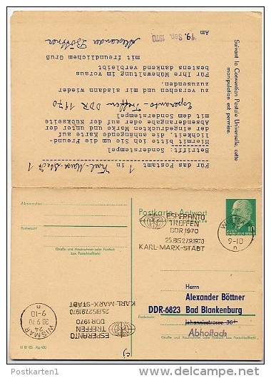 ESPERANTO-TREFFEN KARL-MARX-STADT 1970 Auf DDR P77 Antwort-Postkarte ZUDRUCK Böttner #4 - Esperanto