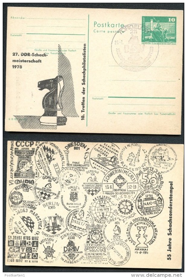 DDR P79-5b-78 C56-b Postkarte PRIVATER ZUDRUCK Schach Torgelow Sost. 1978 - Cartes Postales Privées - Oblitérées