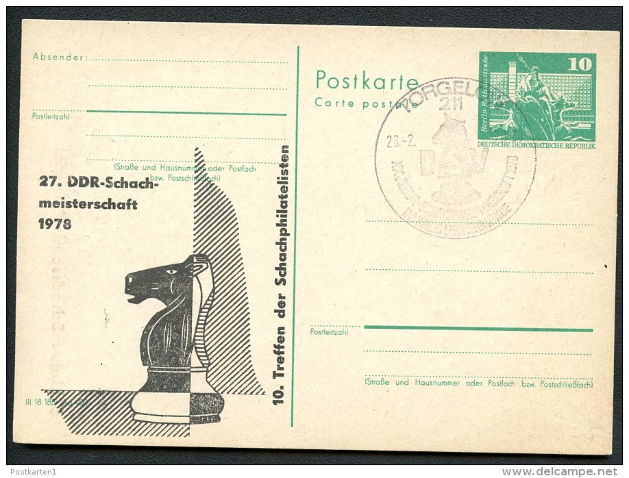 DDR P79-5b-78 C56-b Postkarte PRIVATER ZUDRUCK Schach Torgelow Sost. 1978 - Cartes Postales Privées - Oblitérées