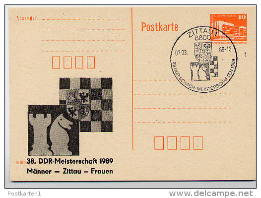 DDR P86II-6b-89 C41b  Privater Zudruck SCHACH-MEISTERSCHAFTEN Zittau Sost. 1989 - Private Postcards - Used