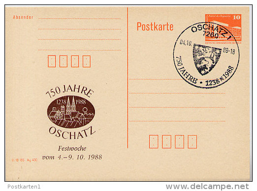 DDR P86II-29-88 C31 Privater Zudruck 750 JAHRE OSCHATZ Sost. 1988 - Privé Postkaarten - Gebruikt
