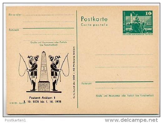 DDR P79-19b-78 C69-b Postkarte PRIVATER ZUDRUCK Postmeilensäule Anklam 1978 - Cartoline Private - Nuovi