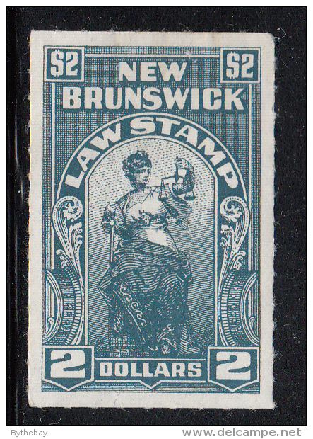 New Brunswick MNH Van Dam #NBL23 $2 Law Stamp, Blue, Rouletted - Crease, Surface Damage Above W - Revenues