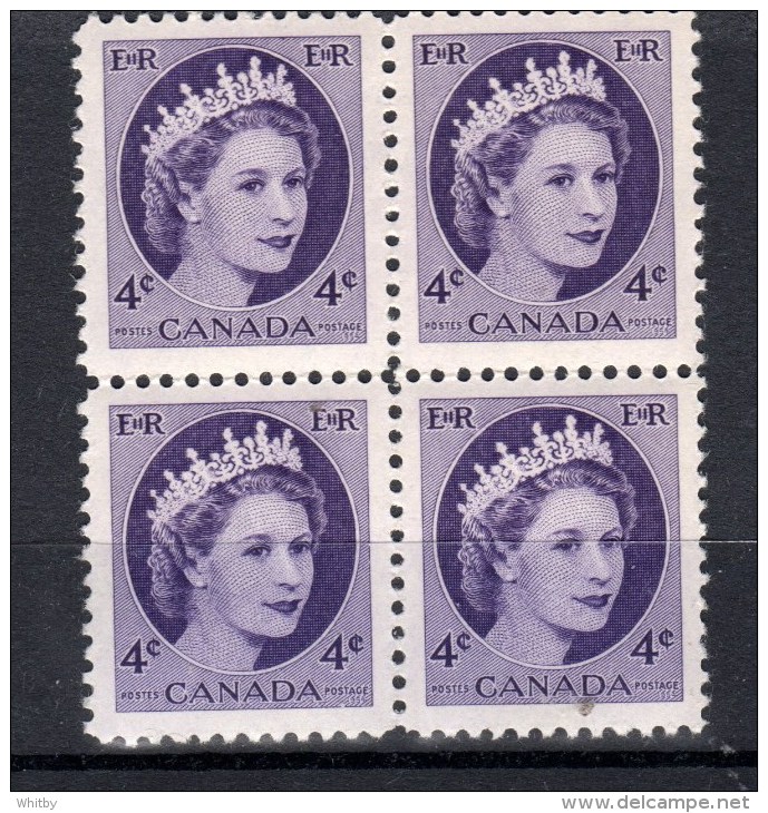 Canada 1954 4 Cent Queen Elizabeth II Issue #340 MNH  Block Of 4 - Ongebruikt