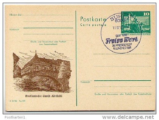 DDR P79-30-81 C177-a Postkarte PRIVATER ZUDRUCK Postkutsche Brücke Suhl Sost. 1981 - Cartes Postales Privées - Oblitérées