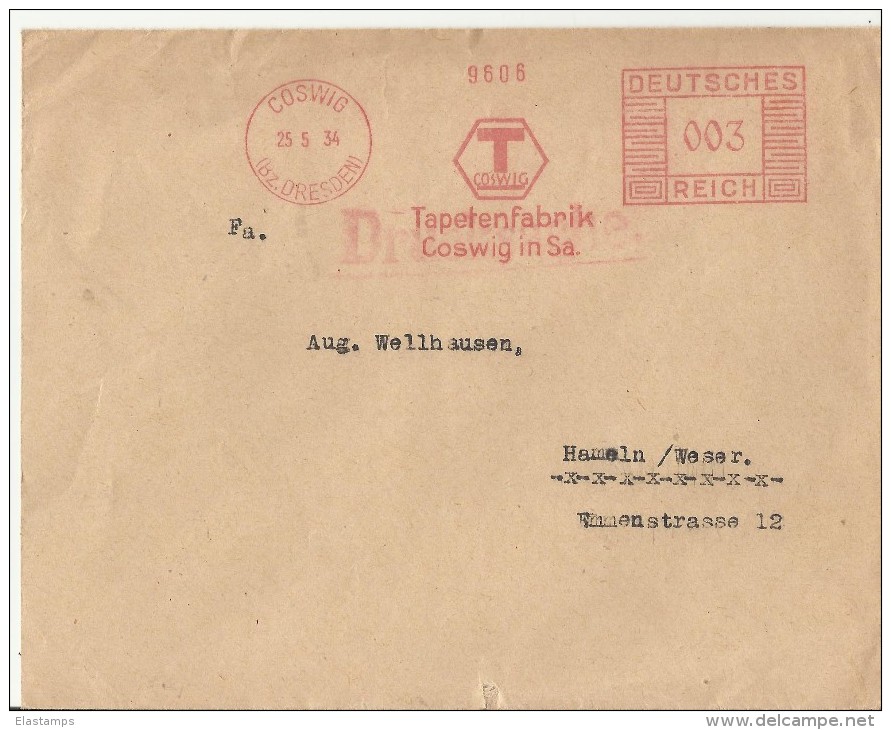 =DE 1934 SST COSWIG - Maschinenstempel (EMA)