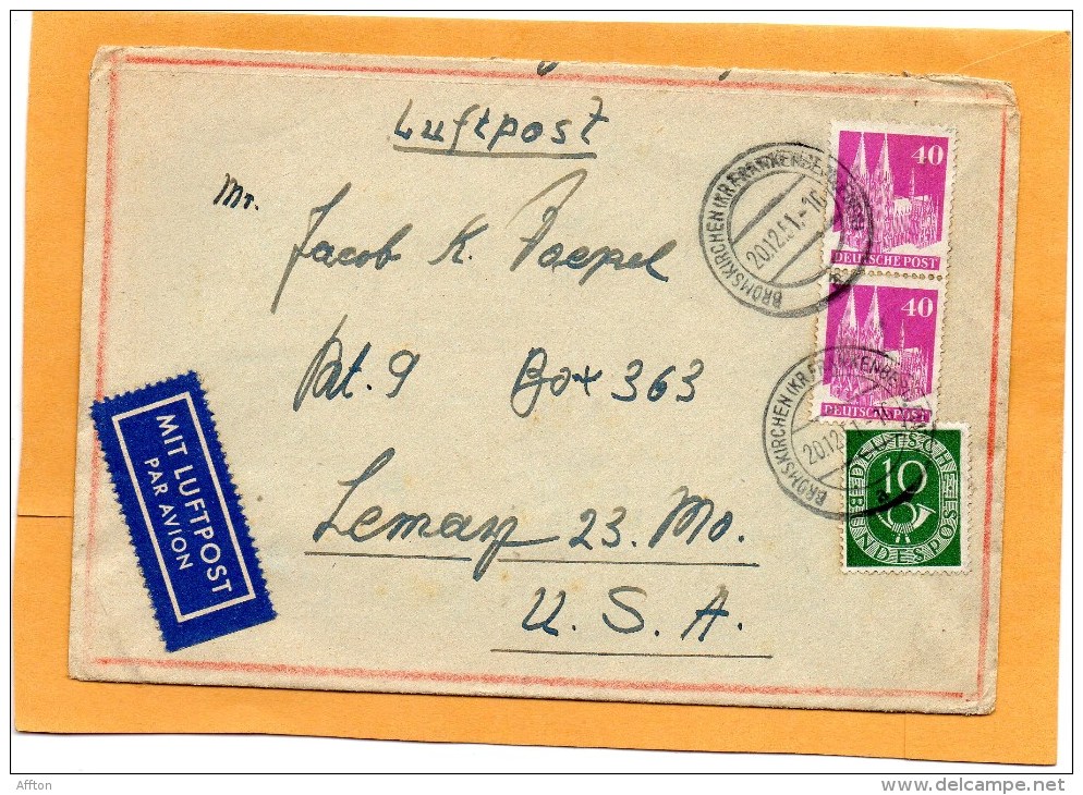 Germany 1951 Air Mail Cover Mailed To USA - Briefe U. Dokumente