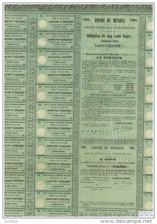 Imperio De Mexico 1865, Rare Non Annulé! - Banco & Caja De Ahorros