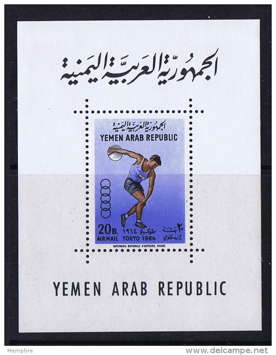 Royaume Du Yémen 1964  Jeux Olympiques De Tokio  Lancer Du Disque  Bloc Feuillet * MH - Yemen