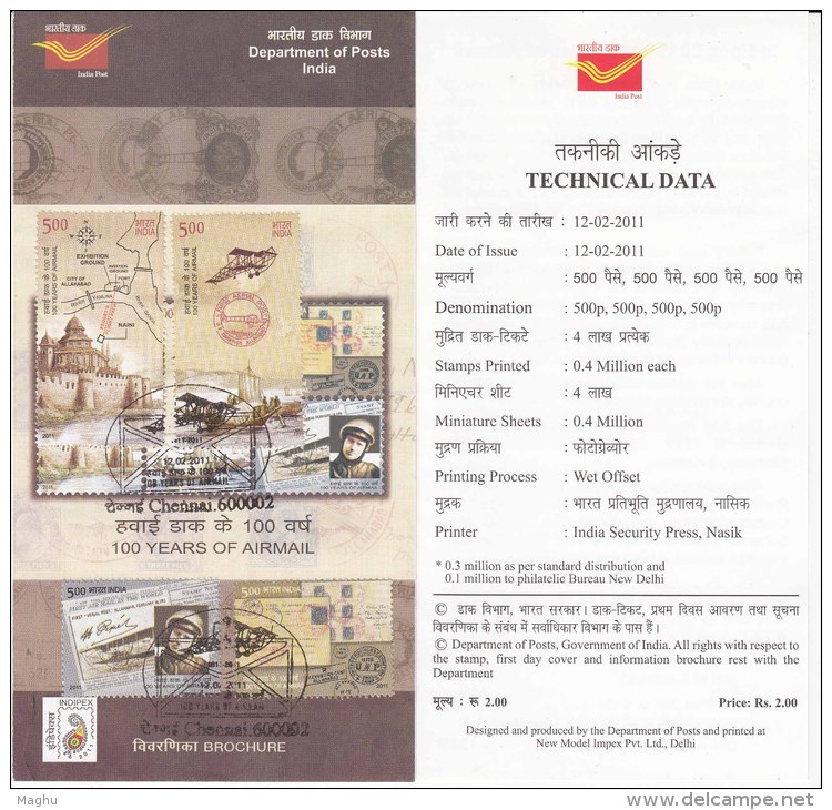 Stamped Information,  Airmail History, Airplane Henri Piquet, Allahabad Naini Railway . Philately Exhibition, 2011 - Philatelic Exhibitions