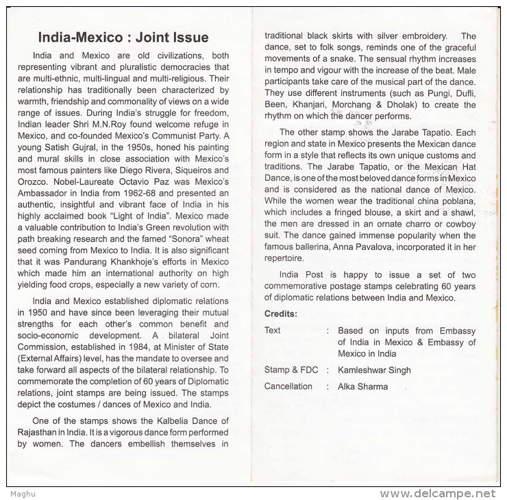 Stamped Information On Mexico Joint Issue, Snake Dance, Music, Costume, Anna Pavalova,  2010 - Joint Issues