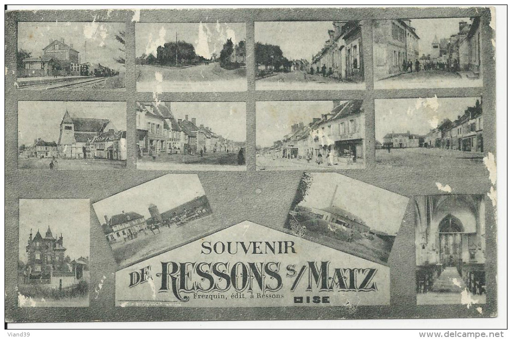 Ressons-sur-Matz   - Souvenir De ... Multi Photos : Gare, église, Commerces -datée Du 20 Septembre 1917 - Ressons Sur Matz