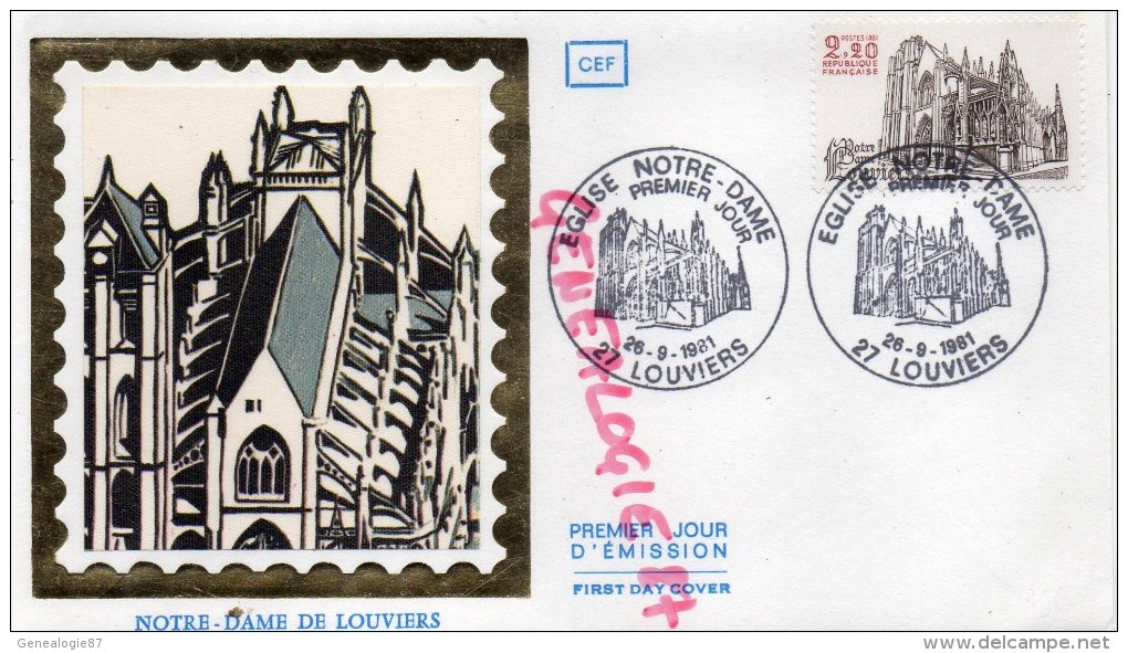 27- LOUVIERS - EGLISE NOTRE DAME - 26-9-1981-  TIMBRE SUR SOIE - 1980-1989