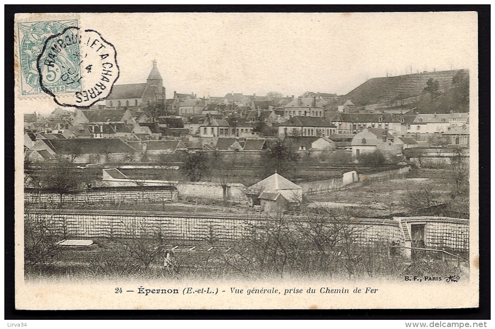 CPA  ANCIENNE- FRANCE- EPERNON (28)- VUE GENERALE EN HIVER PRISE DU CHEMIN DE FER- GROS PLAN- JARDINS - Epernon