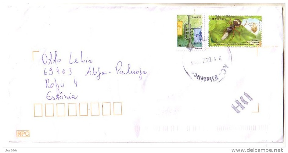 GOOD BRAZIL Postal Cover To ESTONIA 2013 - Good Stamped: Music ; Ant - Covers & Documents