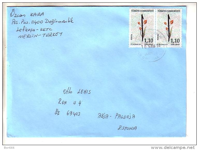 GOOD TURKEY Postal Cover To ESTONIA 2014 - Good Stamped: Flowers - Storia Postale