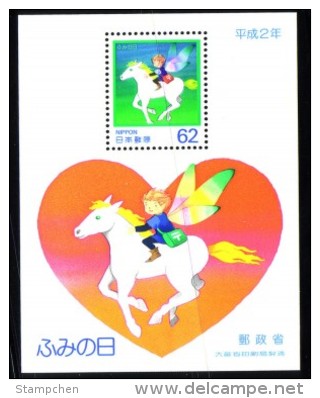 Japan 1990 Letter Writing Day Stamp S/s Sc#2059a Horse Kid Heart - Neufs