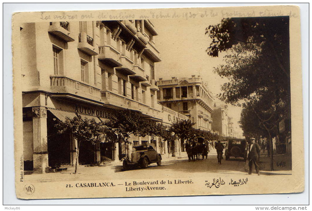 Maroc--CASABLANCA---Le Boulevard De La Liberté (animée,voiture,garage,attelage ) N°21 éd Flandrin--Belle Carte - Casablanca