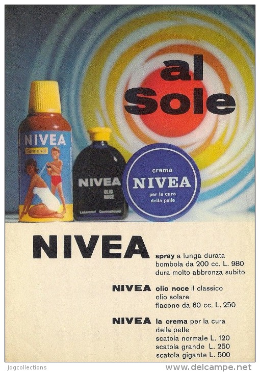 # OLIO SOLARE E CREMA NIVEA 1950s Advert Pubblicità Publicitè Reklame Suntan Oil Bronzage Creme Solaire Protector - Zonder Classificatie