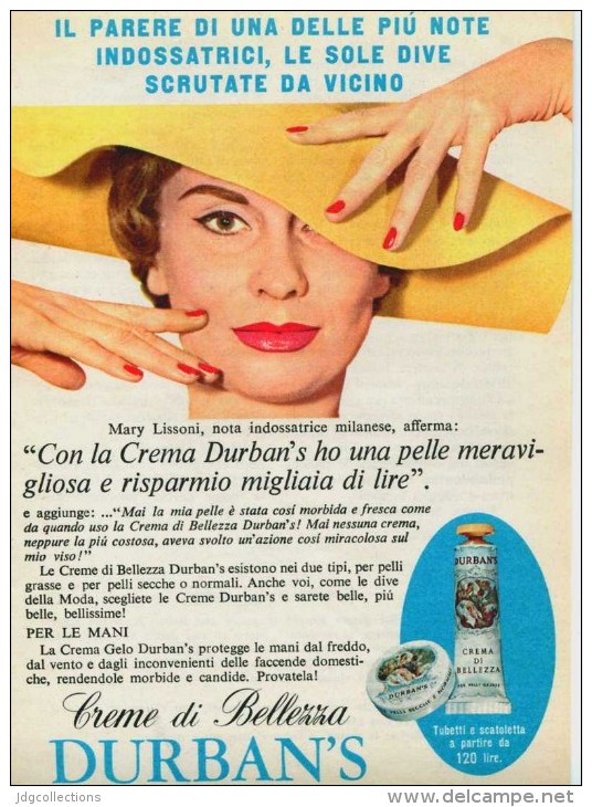 # CREMA DI BELLEZZA DURBAN´S 1950s Advert Pubblicità Publicitè Reklame Moisturizing Cream Creme Hydratante Protector - Sin Clasificación