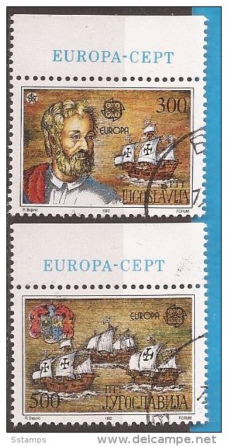 1992  2534-35  EUROPA JUGOSLAVIJA AMERIKA 500 ANNIVERSARY SHIP PINTA  NINA KOLUMBO USED - Used Stamps
