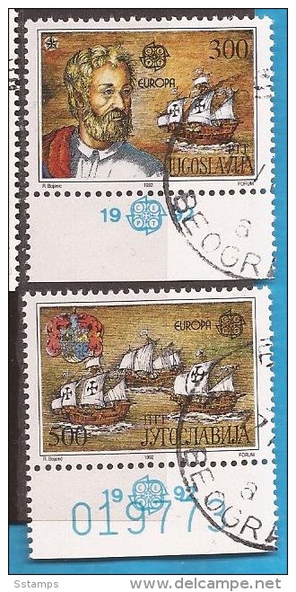 1992  2534-35  EUROPA JUGOSLAVIJA AMERIKA 500 ANNIVERSARY SHIP PINTA  NINA KOLUMBO USED - Usati