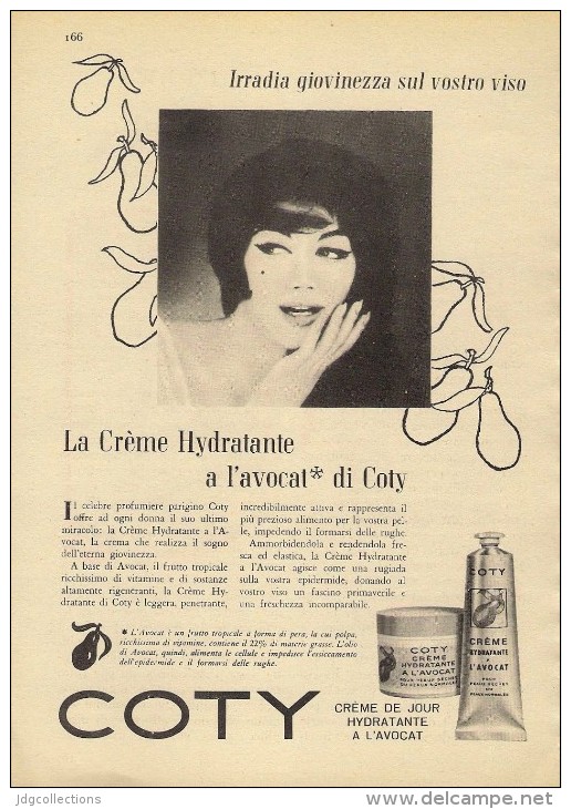 # COTY CREME DE JOUR HYDRATANTE 1950s Advert Pubblicità Publicitè Reklame Cream Creme Hydratante Protector Beautè - Zonder Classificatie