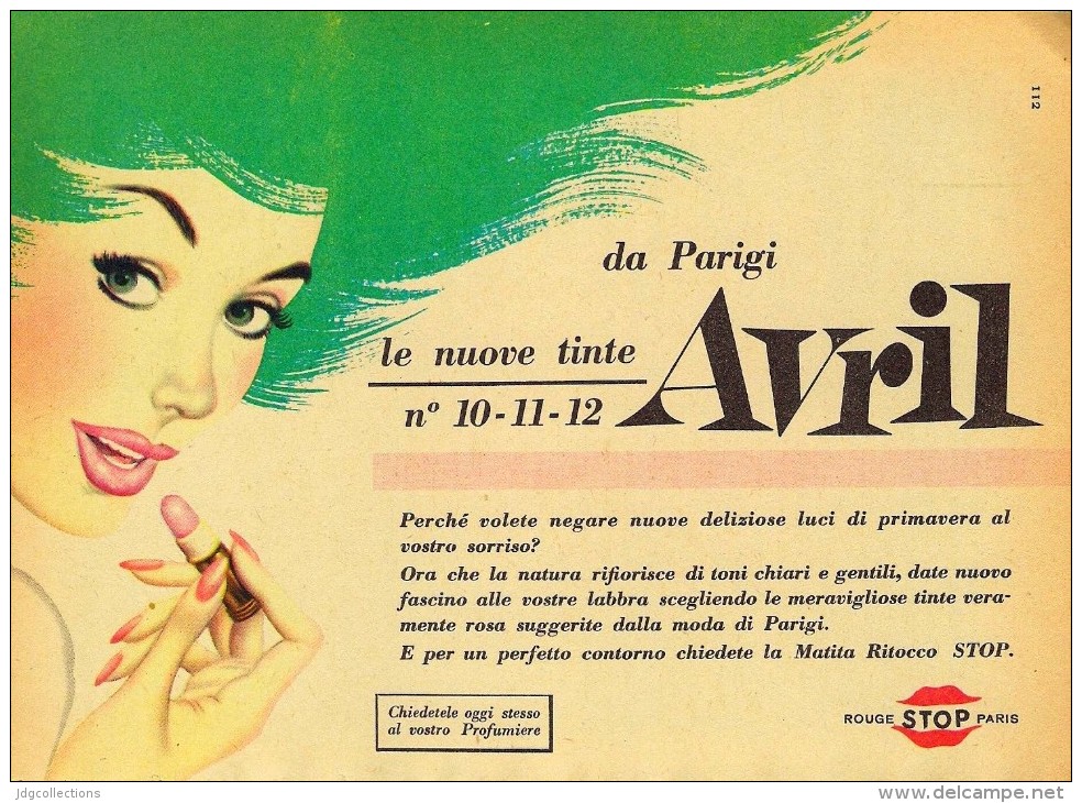 # AVRIL (type 3) ROUGE STOP PARIS 1950s Advert Pubblicità Publicitè Reklame Lipstick Rossetto Lapiz Labial Beautè - Unclassified