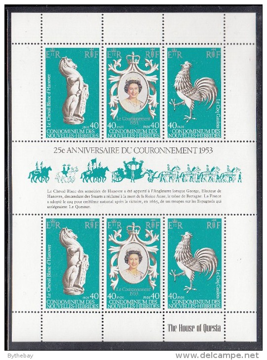 New Hebrides, French MNH Scott #278 Sheet Of 6 25th Anniversary Queen Elizabeth II´s Coronation - Ongebruikt