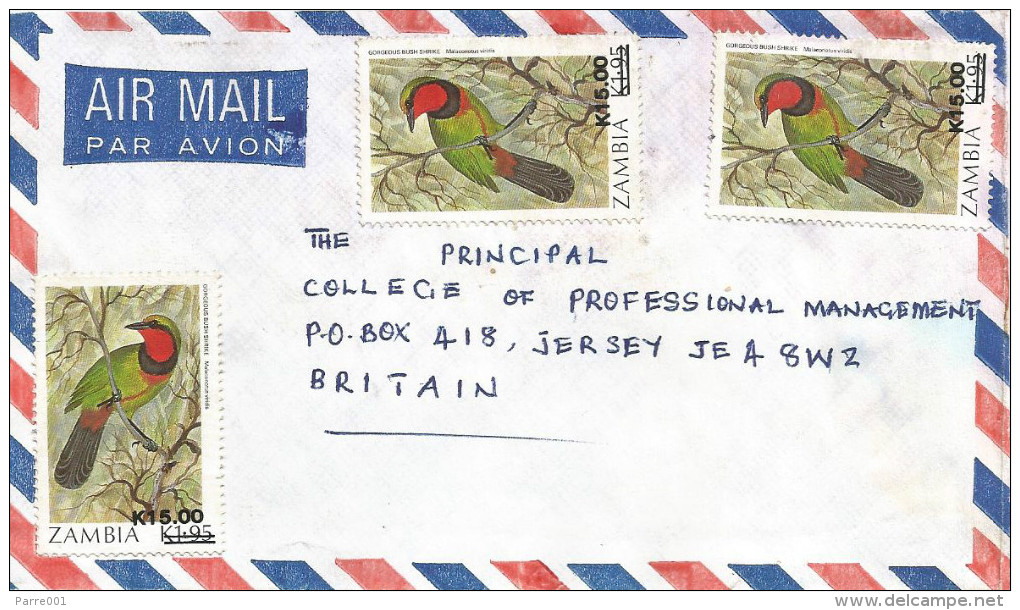 Zambia 1989 Gorgeous Bush Shrike K1.95 Overprinted K15 Cover - Zambia (1965-...)