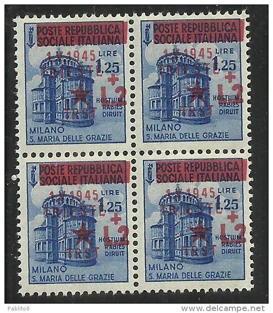 OCCUPAZIONE JUGOSLAVA DI TRIESTE 1945 L.2 SU 1,25 QUARTINA BLOCK MNH - Occ. Yougoslave: Fiume