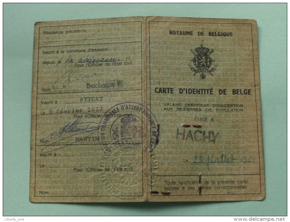 Carte Identité Hachy GRAAS Maurice Né 6 Septembre 1911 Hachy Décédé 1969 ( Voir Photo Pour Détail ) ! - Ohne Zuordnung