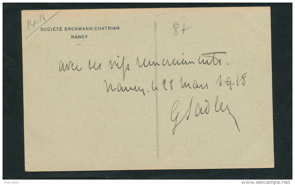 GUERRE 1914-18 - Jolie Carte Fantaisie Poilu Remettant Une Fillette à Marianne -SOCIETE ERCKMANN CHATRIAN à NANCY 1917 - War 1914-18