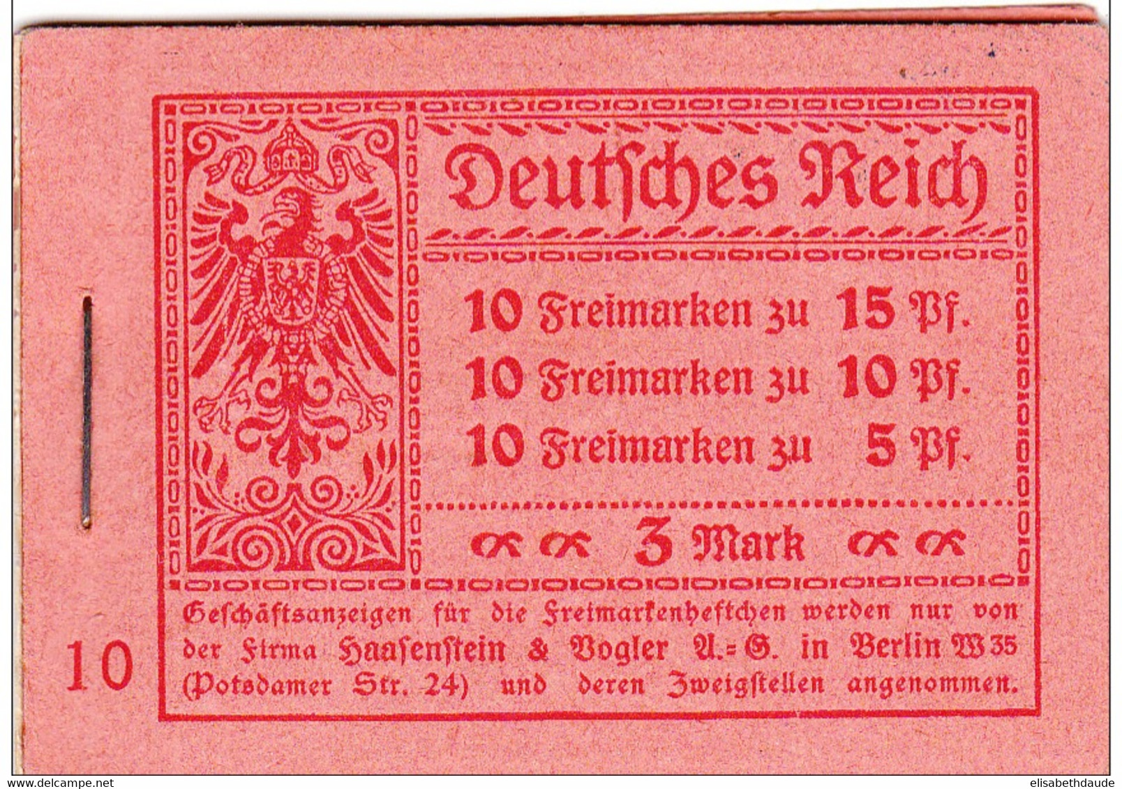 1919 - GERMANIA - CARNET MiNr 12 ** - COTE = 500 EUROS - Markenheftchen  & Se-tenant