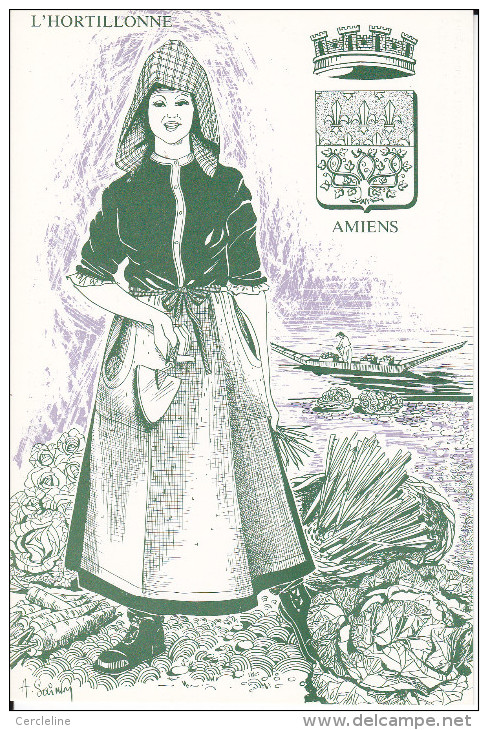 CPSM PICARDIE L HORTILLONNE AMIENS DESSIN HUGUETTE SAINSON COSTUME N° 1227 / 1500 - Picardie