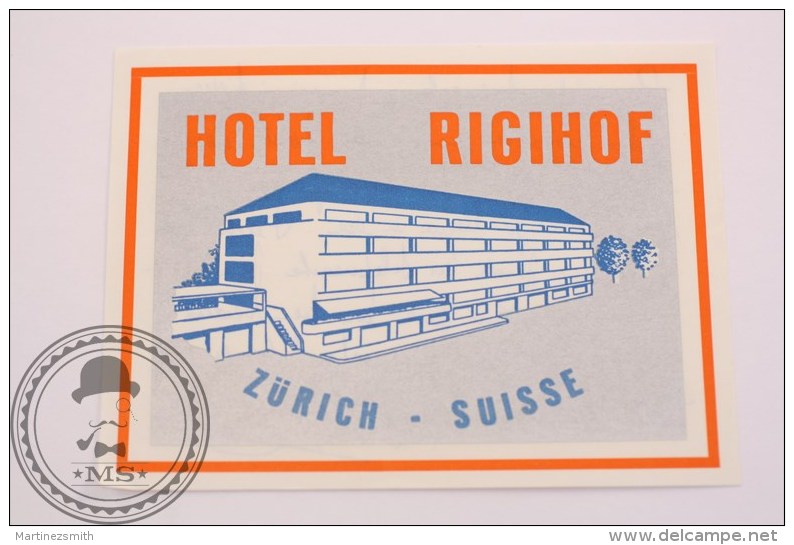 Hotel Rigihof Zürich, Switzerland - Original Vintage Luggage Label - Sticker - Hotel Labels