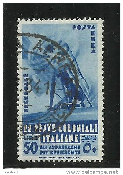 EMISSIONI GENERALI 1933 POSTA AEREA AIRMAIL DECENNALE MARCIA SU ROMA LIRE 50 USED - Amtliche Ausgaben