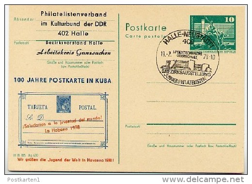 DDR P79-4b-78 C55 Postkarte PRIVATER ZUDRUCK 100 J. Postkarte Kuba + Jugend Sost.1978 - Cartes Postales Privées - Oblitérées