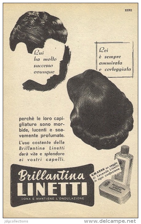 # BRILLANTINA LINETTI, ITALY 1950s Advert Pubblicità Publicitè Reklame Hair Fixer Fixateur Cheveux Fijador Haar - Non Classificati