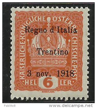 TRENTINO ALTO ADIGE 1918 SOPRASTAMPATO OVERPRINTED 6 HELLER MNH - Trento