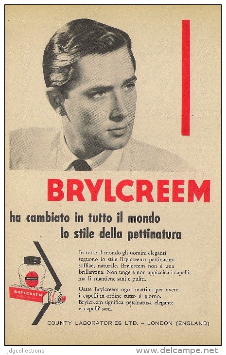 # BRYLCREEM HAIR CREAM, COUNTY LONDON 1950s Advert Pubblicità Publicitè Reklame Crema Capelli Fijador Creme Cheveux Haar - Sin Clasificación