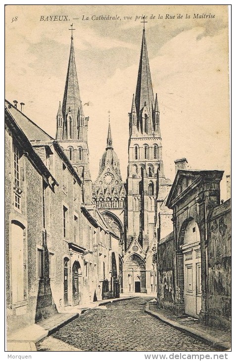 7614. Postal  BAYEUX (Calvados) 1906. La Cathedrale Et Rue De La Maitrise - 1900-29 Blanc